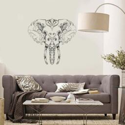Wall Vinyl Decal Elephant's Head India Floral Ornaments Animals Decor Center Modern Home - #1143De - thumbnail 3