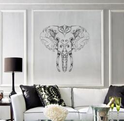 Wall Vinyl Decal Elephant's Head India Floral Ornaments Animals Decor Center Modern Home - #1143De - thumbnail 1