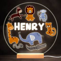 Safari Animals Colourful Round Personalised Gift Warm White Led Lamp Night Light - Bedroom - thumbnail 1