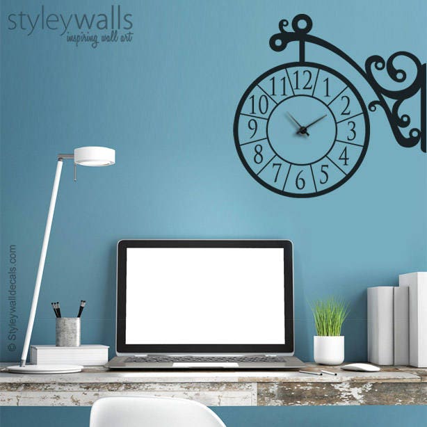 Clock Wall Decal, Sticker, Corner Clock, Living Room Decor, Office Hallway Entrance Decor - image 1