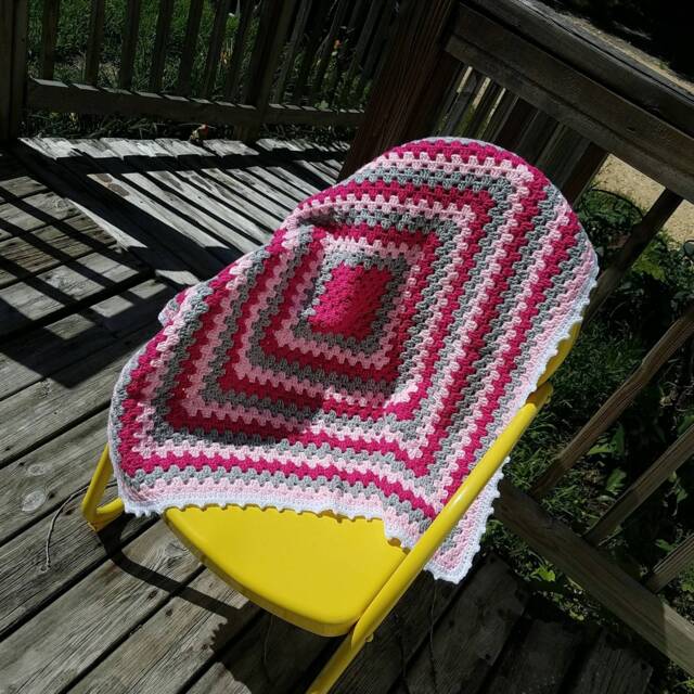 Crochet Baby Blanket Pink, Gray, White, Granny Square