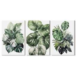 Set Of 3 Canvas Prints - Green Leaves Tropical Plants Watercolors, Wall Art, & Flowers Hanging Piece - thumbnail 1