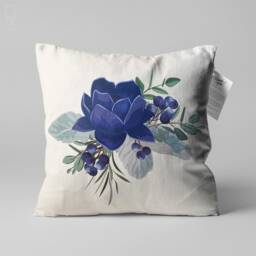 Floral Pillow Cover, Lotus & Anemone, Blue & White Chenille Cushion - thumbnail 2
