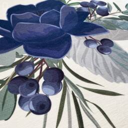 Floral Pillow Cover, Lotus & Anemone, Blue & White Chenille Cushion - thumbnail 3