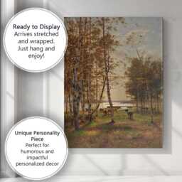 Sunlit Birch Forest Cattle Grazing Lakeside Pastoral Landscape Canvas Wall Art Print Decor Picture Ready To Hang - thumbnail 3