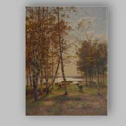 Sunlit Birch Forest Cattle Grazing Lakeside Pastoral Landscape Canvas Wall Art Print Decor Picture Ready To Hang - thumbnail 1