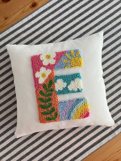 Punch Needle Pillow Cover, Unique Baby Shower Gift, Embroidered Letter Throw Personalized Cushion Custom Room Decor - image 1