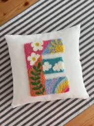 Punch Needle Pillow Cover, Unique Baby Shower Gift, Embroidered Letter Throw Personalized Cushion Custom Room Decor - thumbnail 1