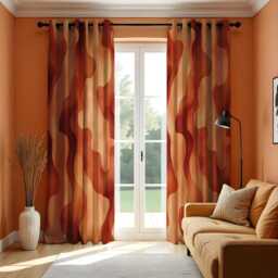 Abstract Flow Curtain, Warm Red & Beige Organic Shape Design Drapes, Fluid Geometric Window Treatment, Custom Size Available, Made To Order - thumbnail 2