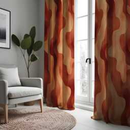 Abstract Flow Curtain, Warm Red & Beige Organic Shape Design Drapes, Fluid Geometric Window Treatment, Custom Size Available, Made To Order - thumbnail 3