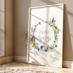 Watercolor Spring Wildflower Wreath Print, Butterfly Floral Wall Art - thumbnail 3