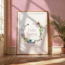 Watercolor Spring Wildflower Wreath Print, Butterfly Floral Wall Art - thumbnail 2