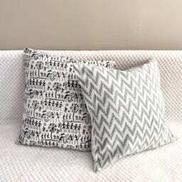 Cushion/Throw Pillow Covers, Block Print Cotton, Floral Motif, 16x16 Inches.black, White , Monochrome Pillow Case, Accent Cushion, Floor