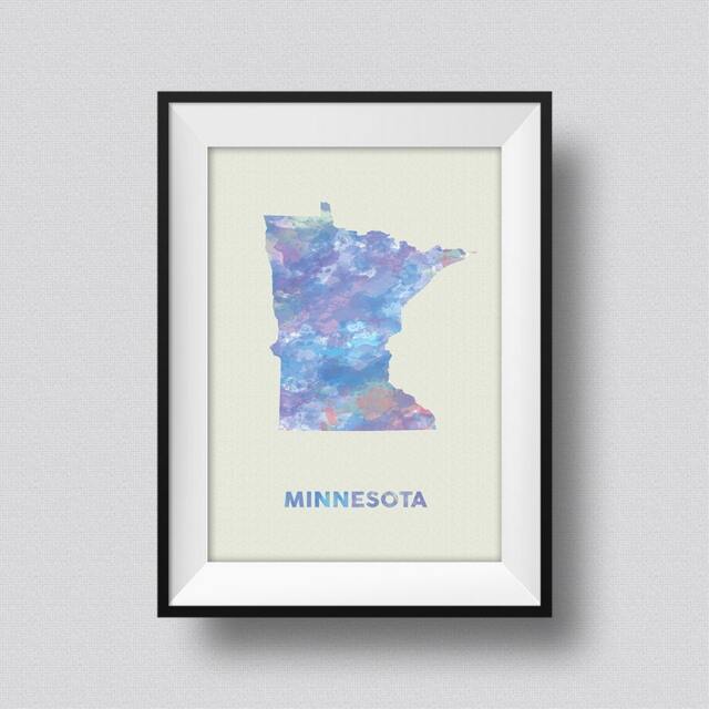 Minnesota Map Usa Watercolor Art Print Ink Splash Poster Canvas