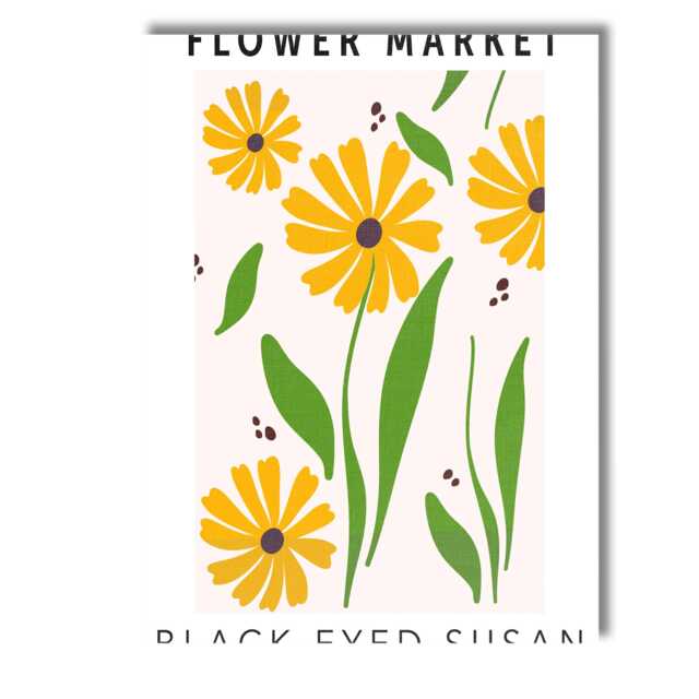 Yellow Black Eyed Susan Wildflower Botanical Illustration Canvas Wall Art Print Decor Picture Ready To Hang - image 1