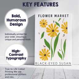 Yellow Black Eyed Susan Wildflower Botanical Illustration Canvas Wall Art Print Decor Picture Ready To Hang - thumbnail 2
