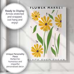 Yellow Black Eyed Susan Wildflower Botanical Illustration Canvas Wall Art Print Decor Picture Ready To Hang - thumbnail 3