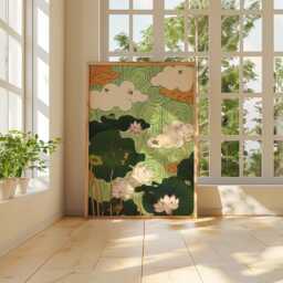 Lotus Garden Poster, Botanical Pond Print, Asian Wall Art - thumbnail 4