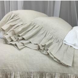 A Pair Of Natural Linen Pillow Covers Feature Mermaid Long Ruffles, Inspired By French Country Style, Striped Cases - thumbnail 2