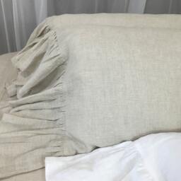 A Pair Of Natural Linen Pillow Covers Feature Mermaid Long Ruffles, Inspired By French Country Style, Striped Cases - thumbnail 3