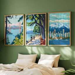 Set Of 3 Vancouver Posters, Canada Travel Prints, Canadian City Wall Art Set, Mountain Decor, Urban Nature Prints - thumbnail 2