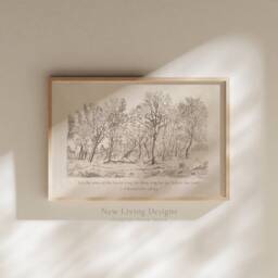 Bible Verse Vintage Tree Sketch, Antique Drawing, Rustic Country Art Print Scripture Decor, Shipped Christian Home Faith Poster - thumbnail 2