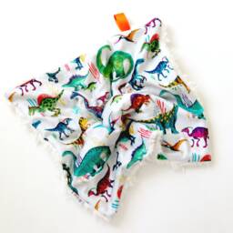 Dream Lovie. Security Blanket. Personalized Lovey. Faux Fur Colorful Dinosaurs. Mini Baby Minky Shower Gift - thumbnail 2
