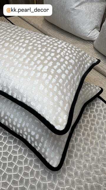 Luxury Cushion Cover - Black Velvet Piping & Textured Porcelain Fabric With Silver Shimmer Double-Sided Designer Pillow Ashley Wilde Estrada - image 1