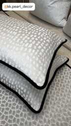 Luxury Cushion Cover - Black Velvet Piping & Textured Porcelain Fabric With Silver Shimmer Double-Sided Designer Pillow Ashley Wilde Estrada - thumbnail 1