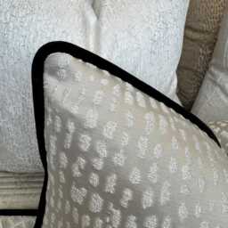 Luxury Cushion Cover - Black Velvet Piping & Textured Porcelain Fabric With Silver Shimmer Double-Sided Designer Pillow Ashley Wilde Estrada - thumbnail 4