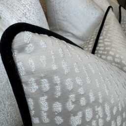 Luxury Cushion Cover - Black Velvet Piping & Textured Porcelain Fabric With Silver Shimmer Double-Sided Designer Pillow Ashley Wilde Estrada - thumbnail 3