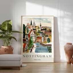 Nottingham England Travel Poster Cityscape Wall Art - thumbnail 2