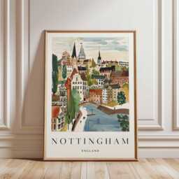 Nottingham England Travel Poster Cityscape Wall Art - thumbnail 1