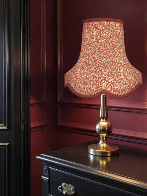 Handmade William Morris Crimson Red Willow Bough Fabric Scalloped Lampshade Burgundy Braid, British Bespoke Made - image 1
