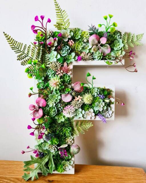 Faux Succulent Wall Letter Plant Decor Sign, Moss Art - 8 Inches/20cm - image 1
