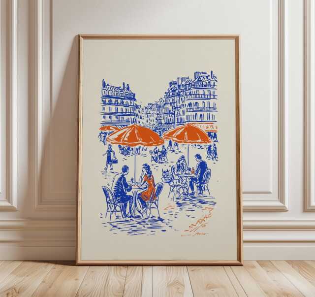 Paris Street Caf?? Poster, French Wall Art For Living Room Or Kitchen Decor - image 1