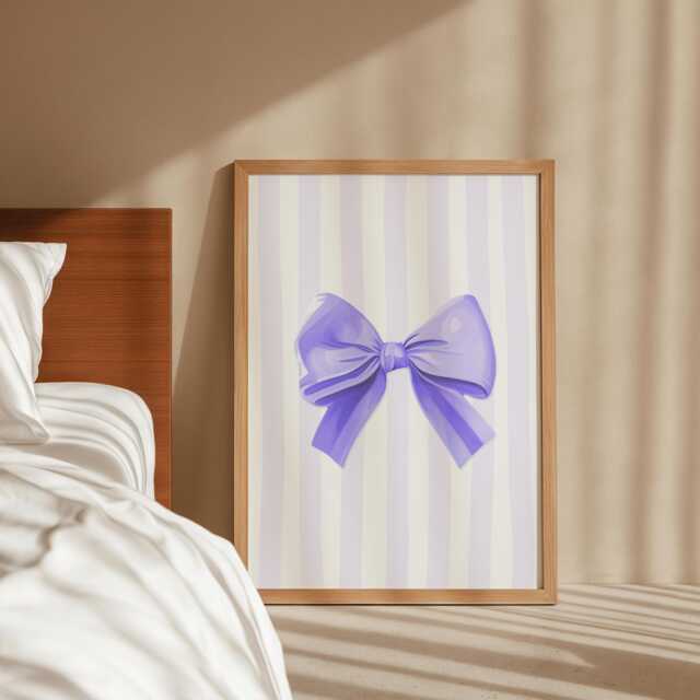 Thick Striped Lilac Bow Poster - A3 A4 A5 Print, Trendy Purple Bedroom Decor, Girly Wall Art, Prints - image 1