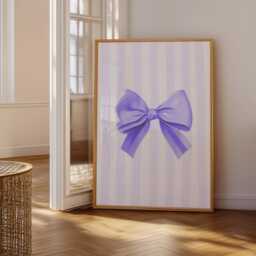 Thick Striped Lilac Bow Poster - A3 A4 A5 Print, Trendy Purple Bedroom Decor, Girly Wall Art, Prints - thumbnail 2
