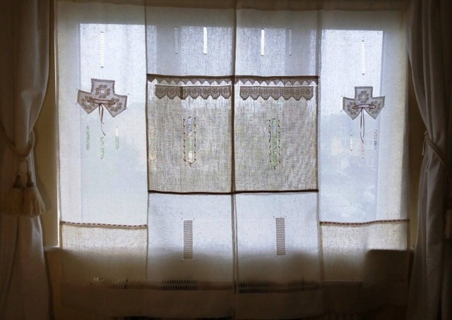 Linen Boho Chic Decor Style, Large Size Linen Exclusive Design By Artisan, Shabby Net Curtain - image 1
