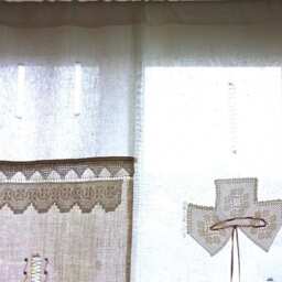Linen Boho Chic Decor Style, Large Size Linen Exclusive Design By Artisan, Shabby Net Curtain - thumbnail 2