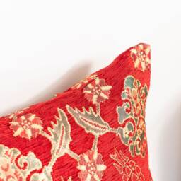 Red Chenille Turkish Pillow Cover Oriental Tulip Cushion - 16x16 In - thumbnail 3