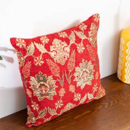 Red Chenille Turkish Pillow Cover Oriental Tulip Cushion - 16x16 In - thumbnail 4
