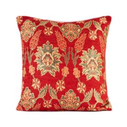 Red Chenille Turkish Pillow Cover Oriental Tulip Cushion - 16x16 In - thumbnail 1