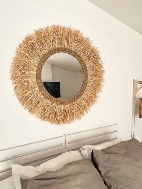 Large Raffia Round Mirror Wall Decor, Boho Boho Mirror - Mirror Raffia Cord - image 1