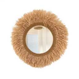 Large Raffia Round Mirror Wall Decor, Boho Boho Mirror - Mirror Raffia Cord - thumbnail 2
