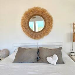 Large Raffia Round Mirror Wall Decor, Boho Boho Mirror - Mirror Raffia Cord - thumbnail 3