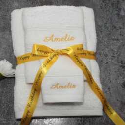 Personalised White Bath Towels & Satin Ribbon Gift Set - thumbnail 1