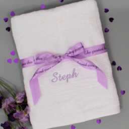 Personalised White Bath Towels & Satin Ribbon Gift Set - thumbnail 2