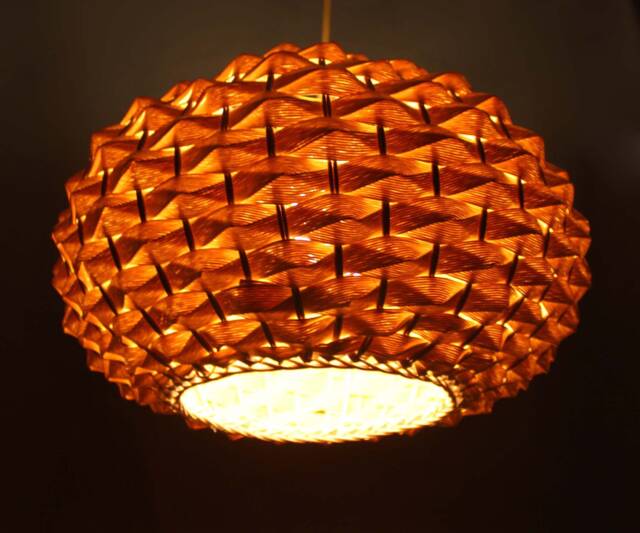 Yellow Paper Rope Pendant Light Round Woven Lampshade, Width 15 - image 1