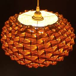 Yellow Paper Rope Pendant Light Round Woven Lampshade, Width 15 - thumbnail 2